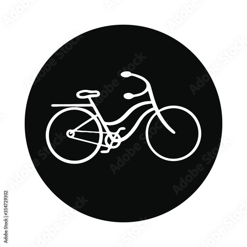 Hand drawn vehicle vector illustration. White silhouetted figure of city bicycle isolated on white background. Bike riding art. Perfect for icon or logo.