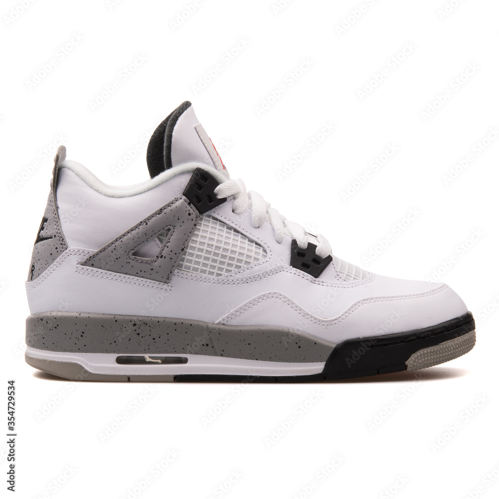 VIENNA, AUSTRIA - AUGUST 10, 2017: Nike Air Jordan 4 Retro OG white, grey  and black sneaker on white background. Stock Photo | Adobe Stock