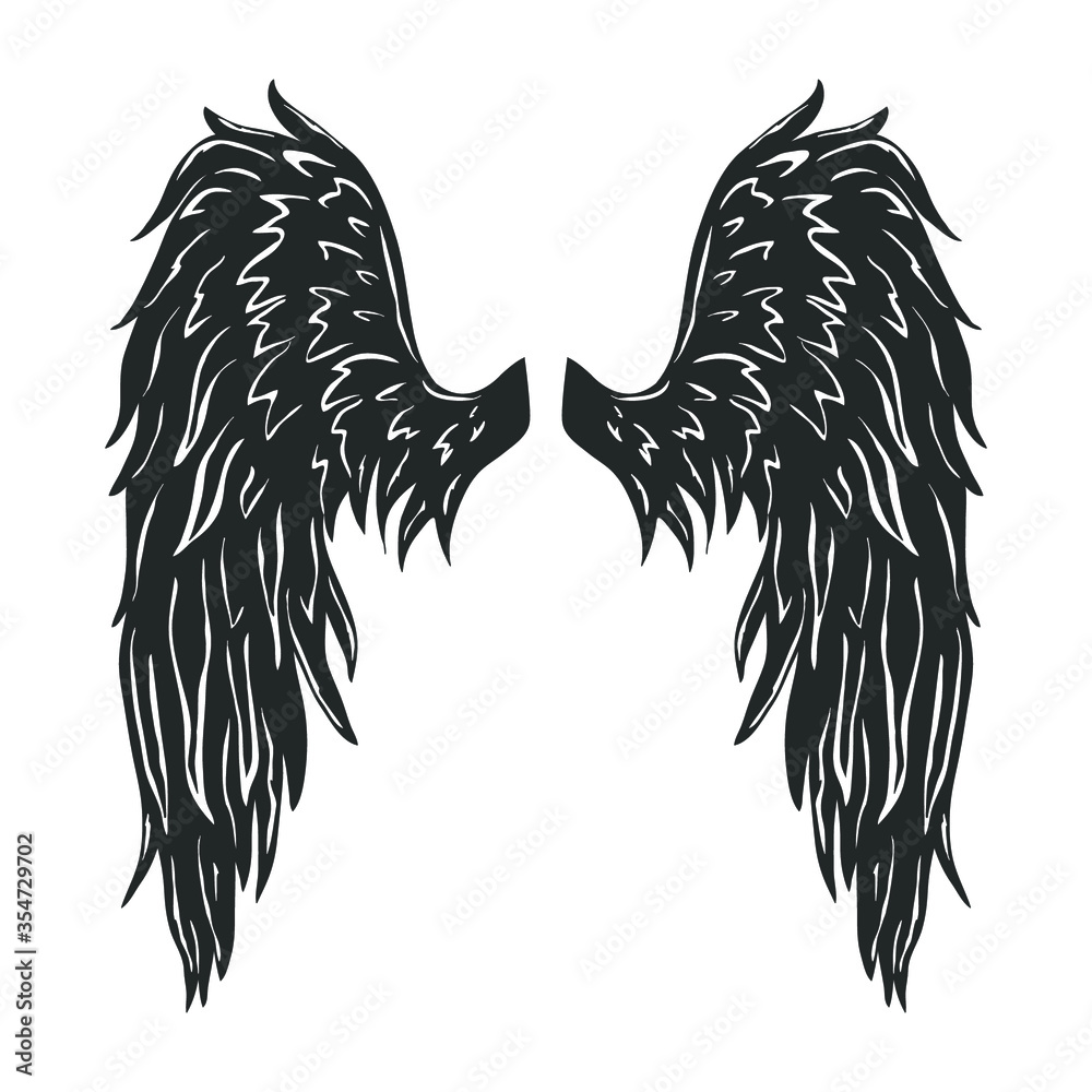 Fototapeta premium Angel's wings isolated on white. Vector illustration.