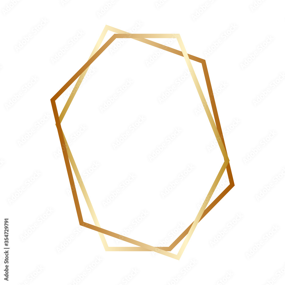 Geometric Polygonal Golden Frame with copy space for card design on white, stock vector illustration