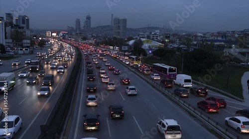 ISTANBUL - December 02, 2017 : Volume of night traffic and congestion in Istanbul. Goztepe and Kadikoy direction. TURKEY photo