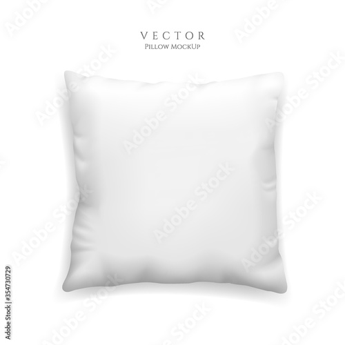 Clean white pillow mockup isolated on white background, vector illustration in realistic style. Square cushion for relaxation and sleep template.