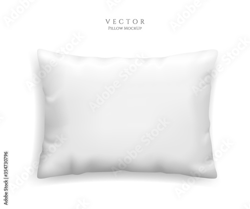 Clean white pillow mockup isolated on white background, vector illustration in realistic style. rectangular cushion for relaxation and sleep template.