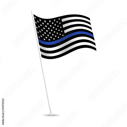 Vector United States flag with blue line to honor police and law. Background, officer.