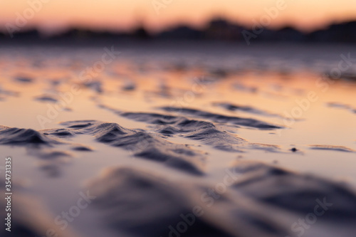 Close-up of sand dunes in the sunset