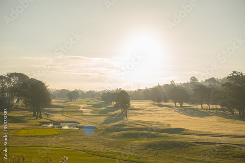 Sunrise over a golf course