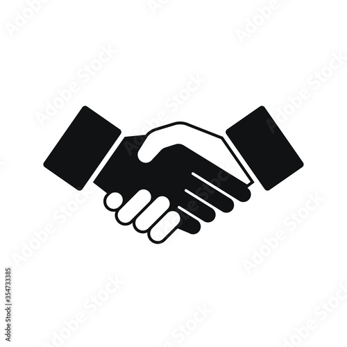 Handshake of a black and white man. The concept of combating racism. Vector stock black icon isolated on a white background