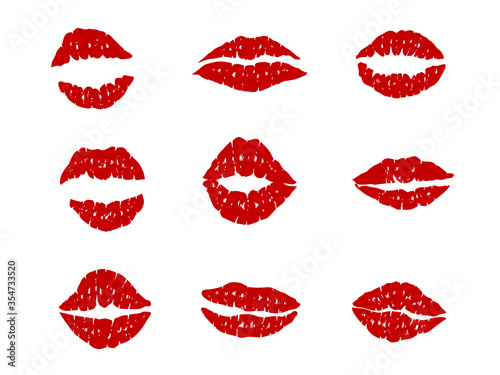 Collection of lips  prints isolated on white. Vector illustration.