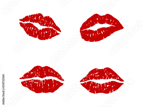 Collection of lips  prints isolated on white. Vector illustration.