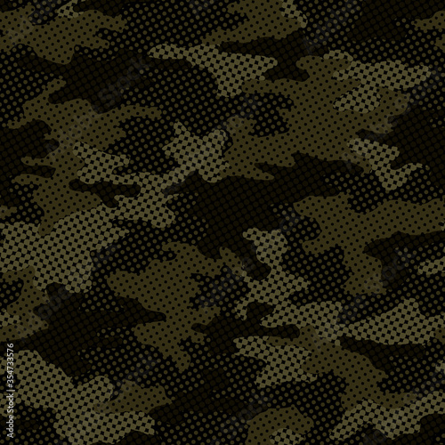Full seamless military camouflage skin halftone dotted pattern vector for decor and textile. Ornamental pointed army masking design for hunting textile fabric print. Design for trendy fashion