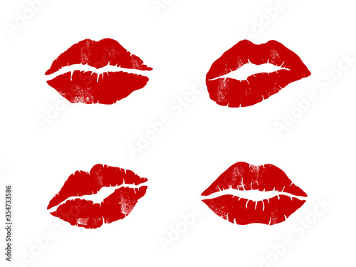Collection of lips  prints isolated on white. Grunge effect. Vector illustration.