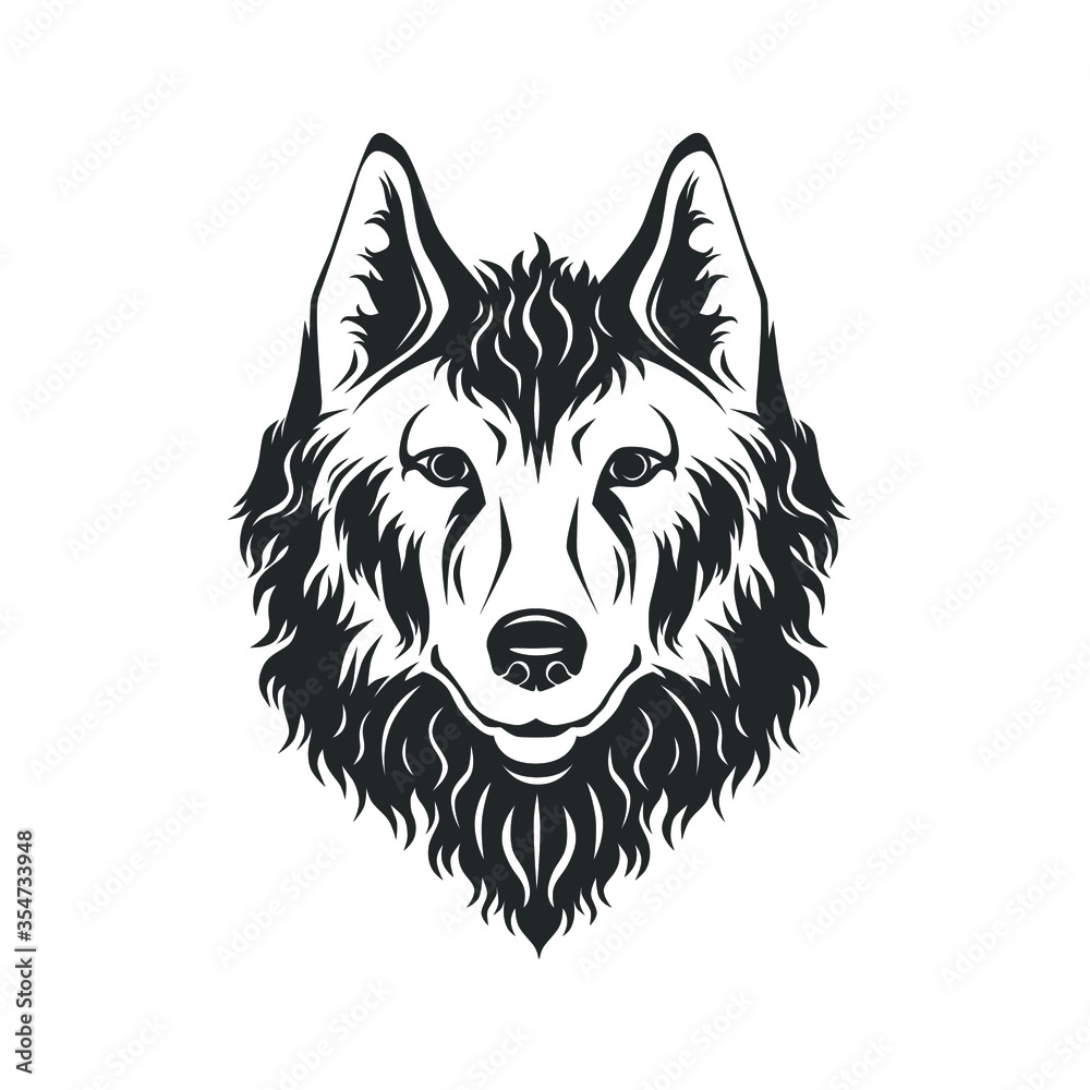 Wolf head isolated on white. Vector illustration.