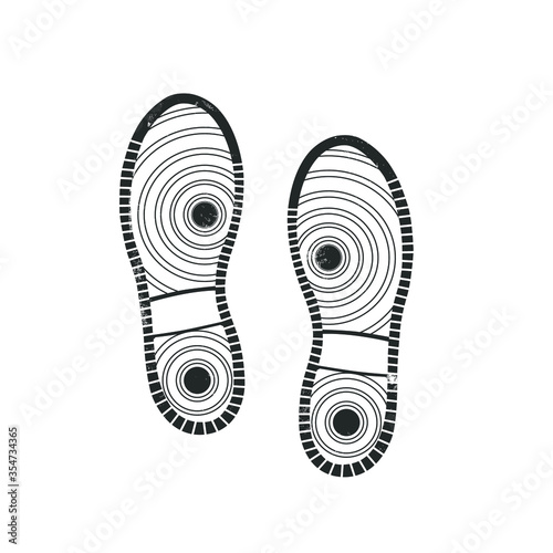 Bootprints isolated on white. Grunge effect. Vector illustration.