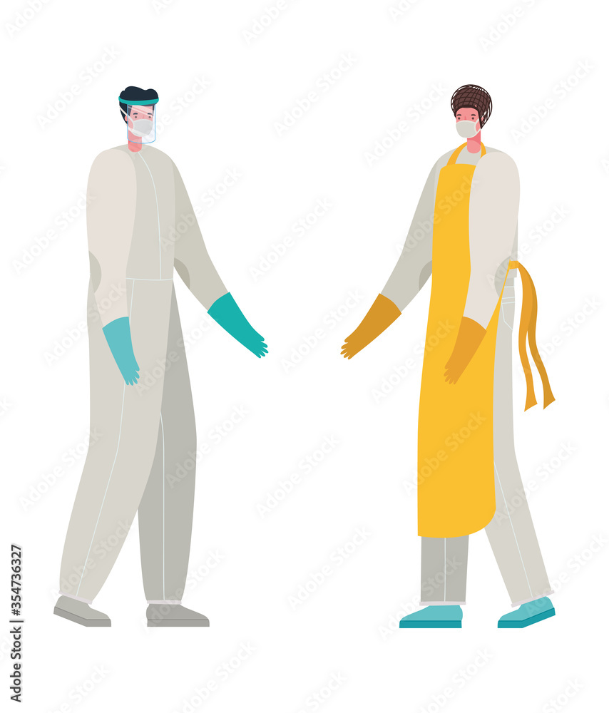 Cook man and doctor with protective suit and mask vector design