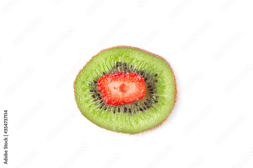 kiwi and strawberry close-up. kiwi on a white background kiwi and strawberry close-up. kiwi on a white background