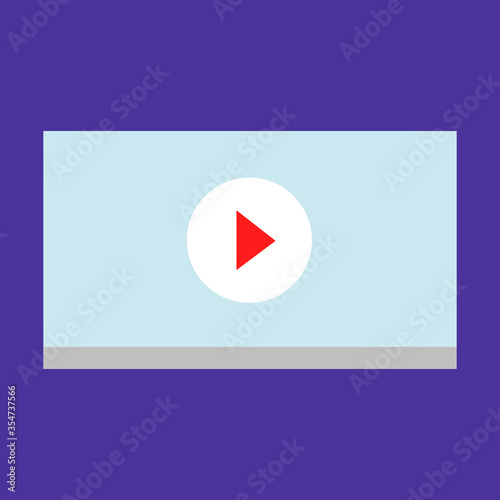 Vector illustration screen of a video player with a play button. Music, movie online. Block. Layout. Web design. Usability. Interface. Website development. Prototypes. Flat.