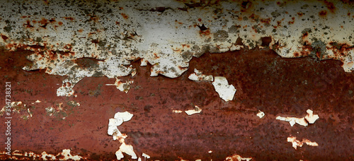 Background with rust and old white paint with mold, fungi and moss