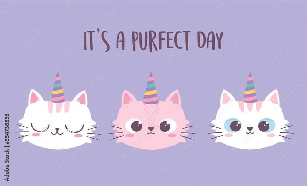 cute cats faces with horns cartoon animal funny character cute cats faces with horns cartoon animal funny character
