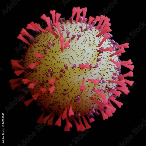 Coronavirus sars-cov-2 with long spikes. Single cell, on a dark background, 3D illustration photo