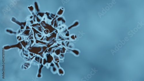 Coronavirus 2019-nCov on blue background. 3D render illustration
