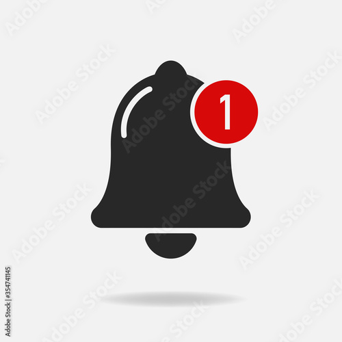 bell icon, 1 notification. vector flat style symbol isolated on white