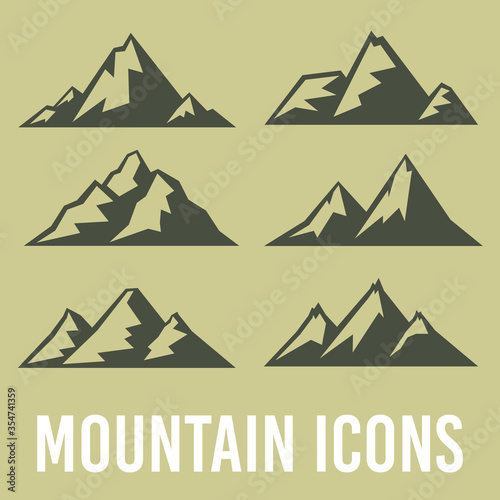 Mountain hills, rocks and peaks. Silhouette icon vector illustration. Logo art design clip art sets.