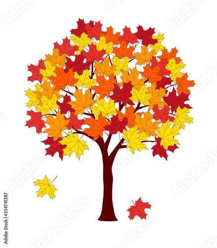 Colorful cartoon maple tree with autumn leaves