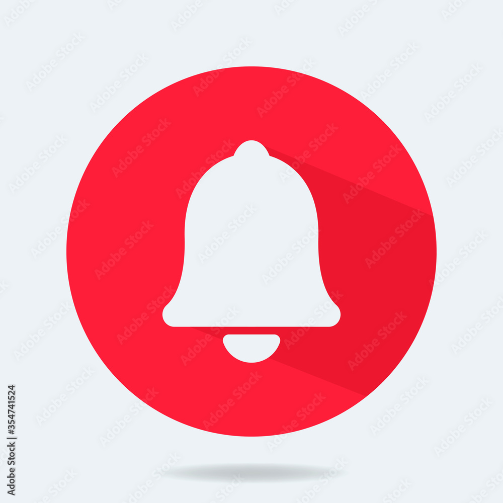 Red round web button bell with shadow. Template bell web symbol app, ui. Vector illustration. EPS 10 Red round web button bell with shadow. Template bell web symbol app, ui. Vector illustration. EPS 10