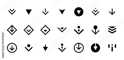 Swipe top down or download icon scroll pictogram set isolated for app web ui ux design. Vector black arrow bottom for application and social network website. Eps simple button illustration photo