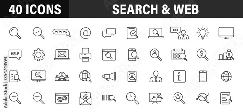 Set of 40 Search web icons in line style. SEO analytics, Digital marketing data analysis, Employee Management. Vector illustration.