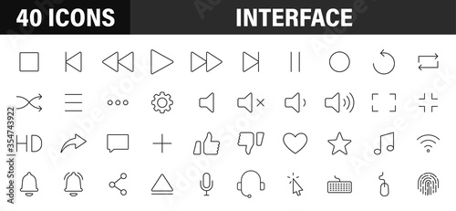 Set of 40 Interface web icons in line style. Contact us, phone, settings, communication, smartphone, technology. Vector illustration.