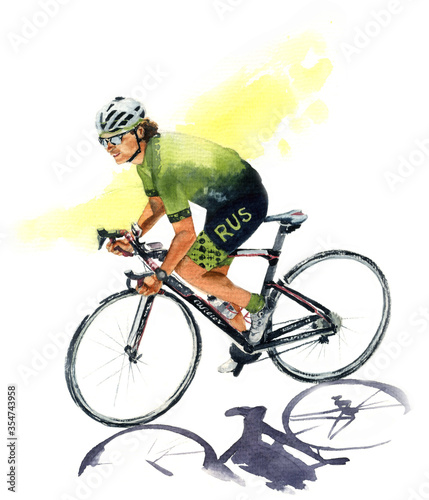 Fototapeta Naklejka Na Ścianę i Meble -  Watercolor painting Athlete bike cyclist