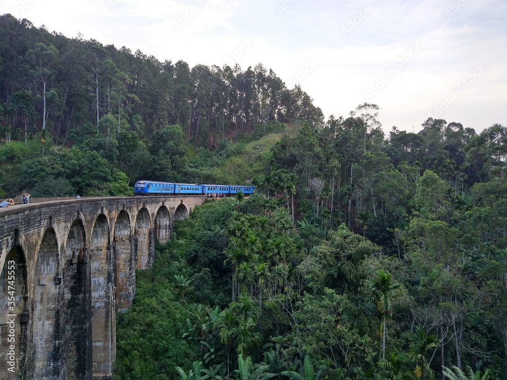 Train over the nine arch bridge, Ella, Sri Lanka