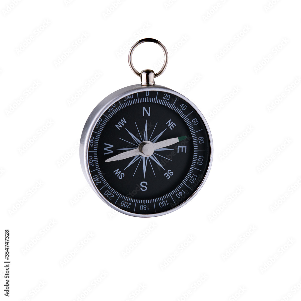 steel compass isolated on a white background. discovery equipment. travel concept.