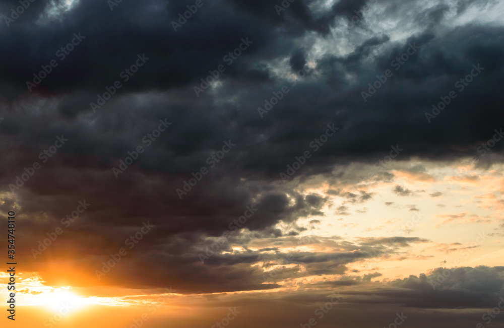 Scenic and colorful sunset with clouds in Hungary