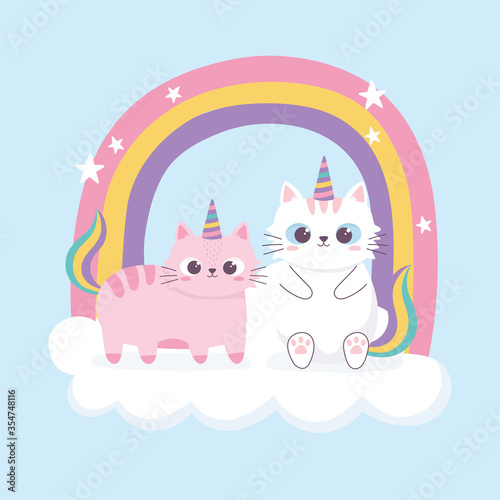 two cats horns and rainbow decoration cartoon animal funny character © Stockgiu