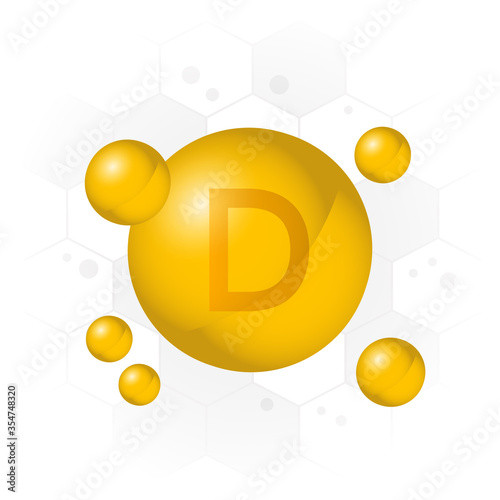 Vitamin D icon. Golden bubble on hexagon background. Vector illustration