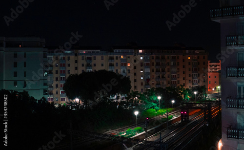 night top view city. railway tracks and buildings Brindisi (Puglia)