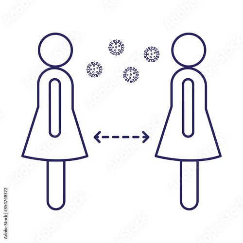 Social distancing between women line style icon vector design