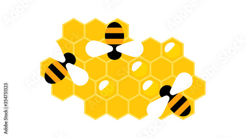 Bees and honeycombs. Stylized bees in a modern flat style.