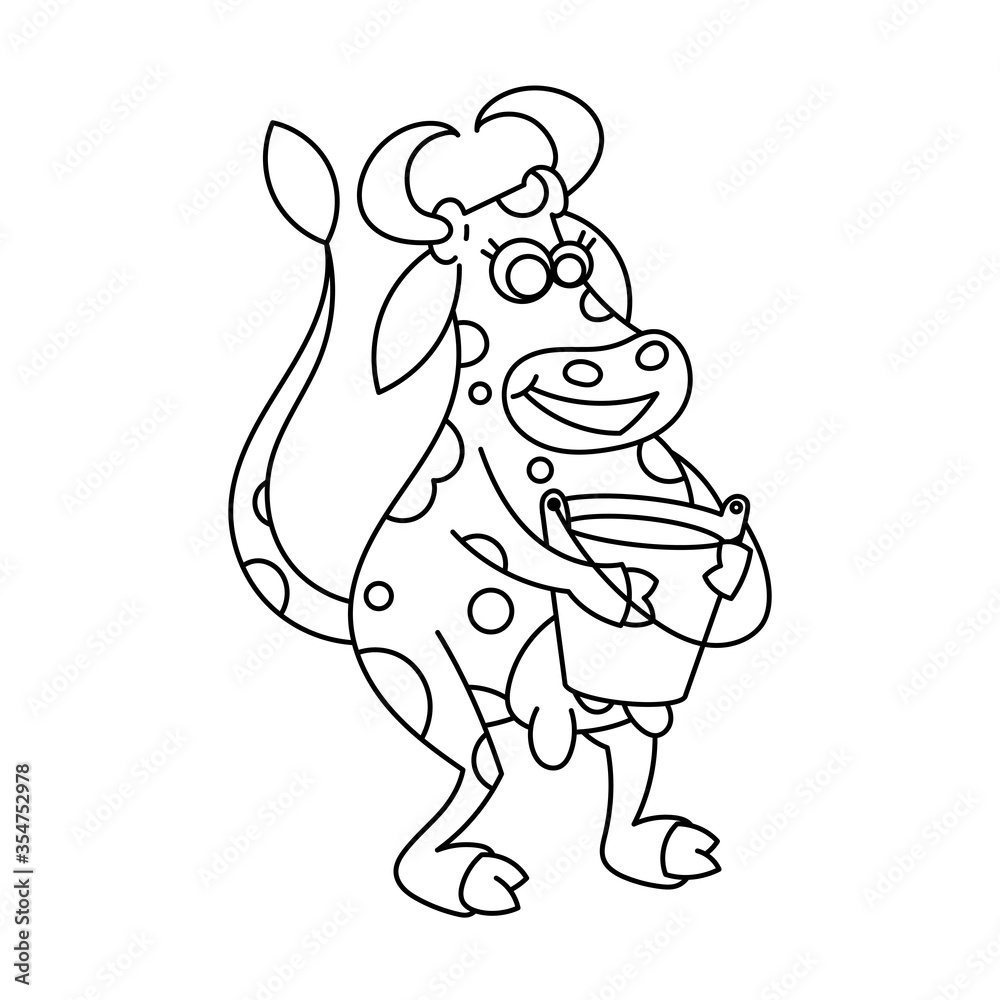 Happy cartoon smiling cow with milk busket Happy cartoon smiling cow with milk busket