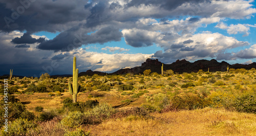 Landscape of mountains and storm clouds in the Arizona desert