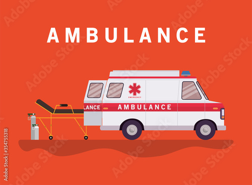 Ambulance stretcher and oxygen cylinders vector design