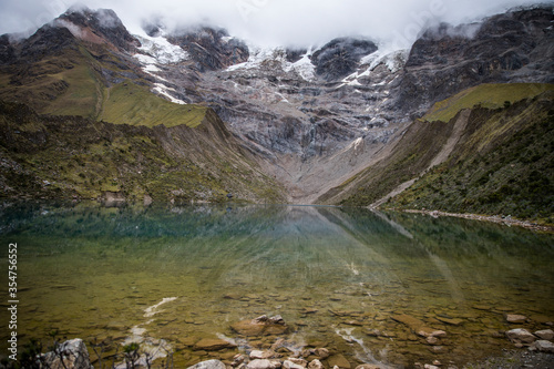 Crystal water lake in a mountain in peru