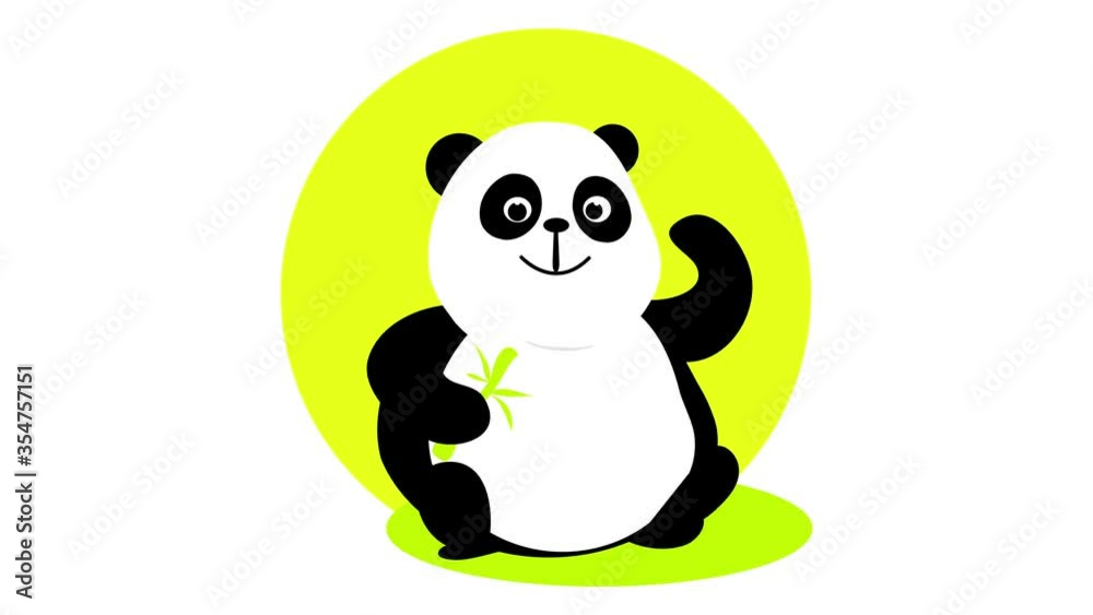 friendly panda eating a bamboo branch and waving to say hi sitting on a green round light shadow suggesting it is a publicity for a responsible zoo friendly panda eating a bamboo branch and waving to say hi sitting on a green round light shadow suggesting it is a publicity for a responsible zoo
