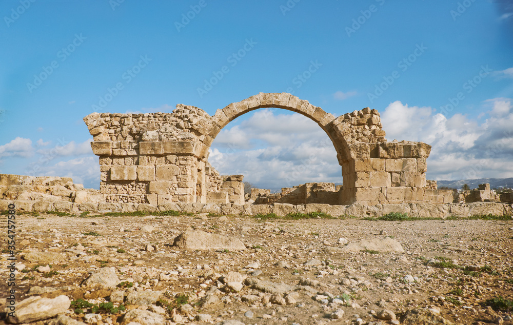 Ancient Roman arche in Paphos archaeological park at Kato Pafos in Cyprus
