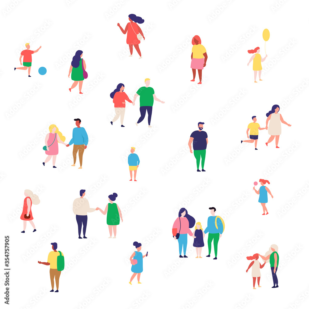 Big People Illustration Set Flat Vector in Crowded Places