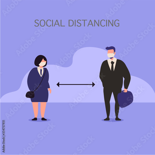Big People Illustration Flat Vector Social Distancing