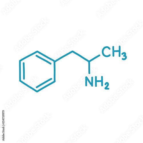 amphetamine chemical formula doodle icon, vector illustration