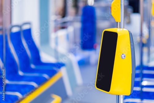Empty city bus interior wit...